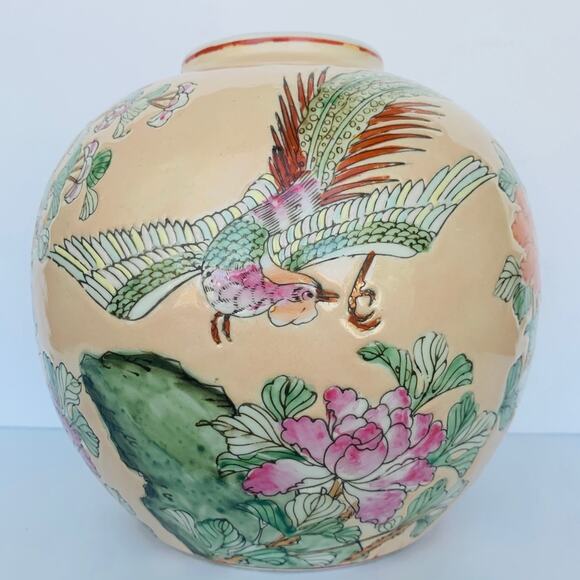 Antique Chinese Famille Rose Porcelain Phoenix Birds Ginger Jar vase